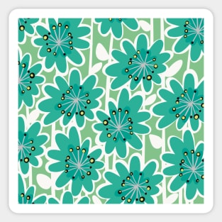 Fun Flower Power Retro Style Flowers pattern in a querky style, yellow , pink , turquoise , white and green Sticker